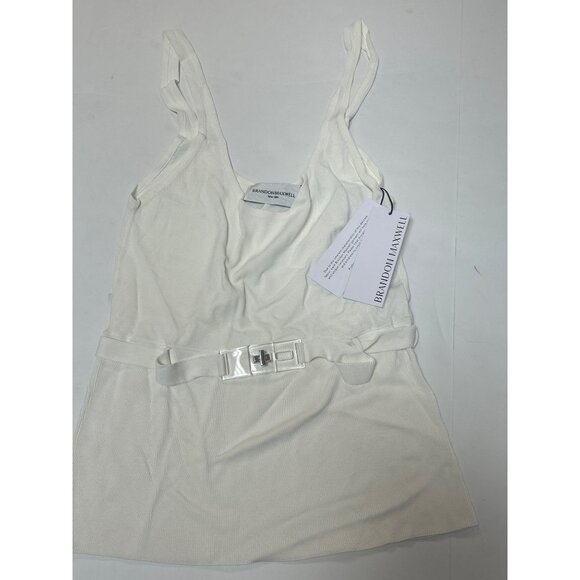 Brandon Maxwell The Julia Belted Knit Tank Top White Size Medium NWT - Picture 8 of 8